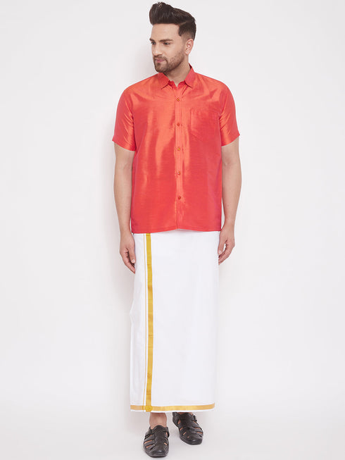 Men's Red Silk Blend Ethnic Shirt